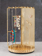 3 in 1 Jewelry Stand Display Multi Tiers Wooden Swivel Base Jewelry Display Holder for Necklace Gold