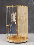3 in 1 Jewelry Stand Display Multi Tiers Wooden Swivel Base Jewelry Display Holder for Necklace Gold