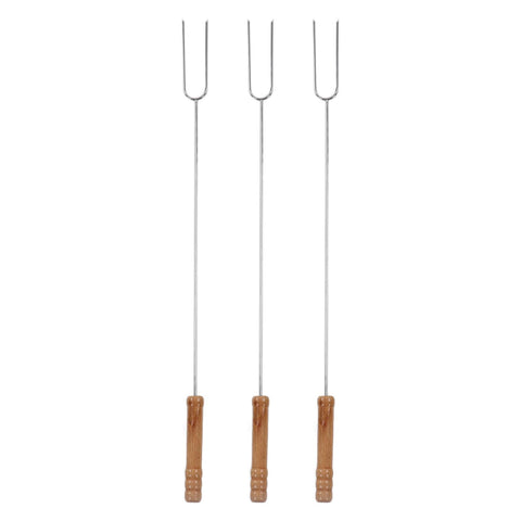 3Pcs Barbecue Forks Multifunctional Stainless Steel Roasting Stick with Beech Wood Handle for Outdoor BBQ Camping 47.2cm