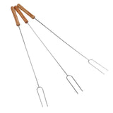 3Pcs Barbecue Forks Multifunctional Stainless Steel Roasting Stick with Beech Wood Handle for Outdoor BBQ Camping 47.2cm