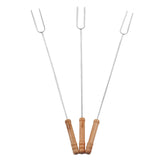 3Pcs Barbecue Forks Multifunctional Stainless Steel Roasting Stick with Beech Wood Handle for Outdoor BBQ Camping 47.2cm