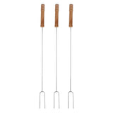 3Pcs Barbecue Forks Multifunctional Stainless Steel Roasting Stick with Beech Wood Handle for Outdoor BBQ Camping 47.2cm