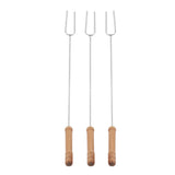 3Pcs Barbecue Forks Multifunctional Stainless Steel Roasting Stick with Beech Wood Handle for Outdoor BBQ Camping 47.2cm