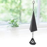 Triangular Wind Chimes Courtyard Bell Pendant Home Decoration Iron Black with Hanging Ring for Garden