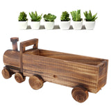 Wooden Flower Pot Cartoon Train Shape Good Ventilation Succulent Flower Pot Decoration for Garden Home Office