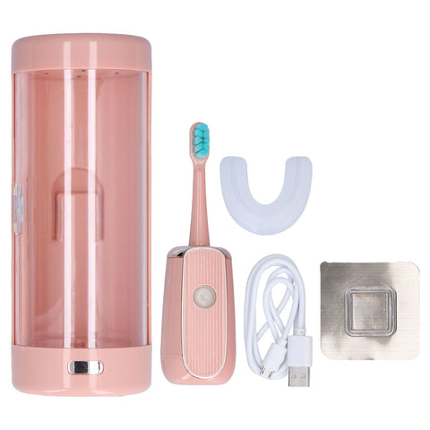 Electric Toothbrush Portable USB Charging IPX7 Waterproof Ultrasonic Toothbrush with Sterilization BoxPink
