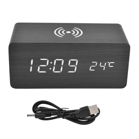 Digital Alarm Clock Wireless Charging Automatic Temperature Detection Safe Stable LED Electronic ClockBlack In Australia - Darrahopens