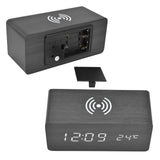 Digital Alarm Clock Wireless Charging Automatic Temperature Detection Safe Stable LED Electronic ClockBlack