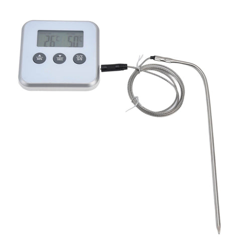 Meat Thermometer Smart 3 Buttons Digital LED Display Multifunctional Oven Thermometer with Probe for Cooking Baking BBQWhite