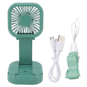 Portable Folding Fan 3 Level Wind Speed USB Powered Rechargeable Rotatable Handheld Desktop Small Fan Green In Australia - Darrahopens