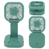 Portable Folding Fan 3 Level Wind Speed USB Powered Rechargeable Rotatable Handheld Desktop Small Fan Green