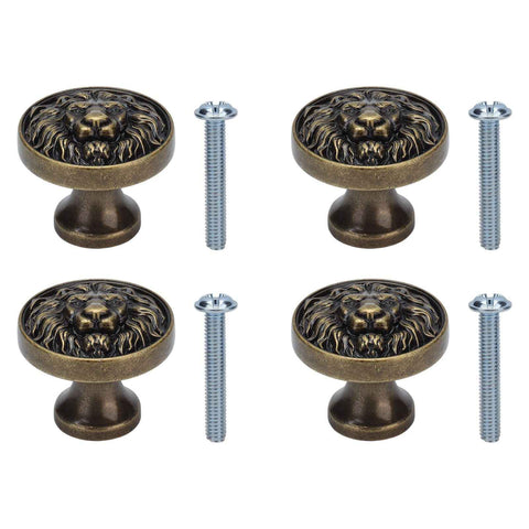 4Set Lion Head Zinc Alloy Cabinet Door Handle Modern Antique Cartoon Solid Drawer Pull Circular Single Hole Buckle Hand399 Lion Head Bronze In Australia - Darrahopens