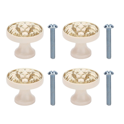 4Set Lion Head Zinc Alloy Cabinet Door Handle Modern Antique Cartoon Solid Drawer Pull Circular Single Hole Buckle Hand399 Lion Head Ivory In Australia - Darrahopens