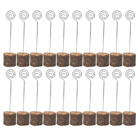 20Pcs Premium Wood Place Card Holders with Swirl Wire Name Cards Photo Holders for Wedding Birthday Festival