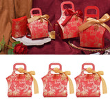 50Set Innovative Candy Box Paper Candy Bags with Ribbons for Christmas Parties Birthdays WeddingsRetro Carmine with Gold Ribbon