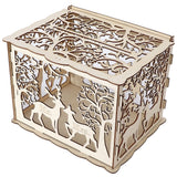Greeting Card Box DIY Wooden Couple Deer Wedding Card Case Sign in Box Decoration Box