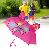 Kid Umbrella Lovely Cartoon Animal Easy Operation Light Weight Girls Umbrella for Raining Clear DayRose Red