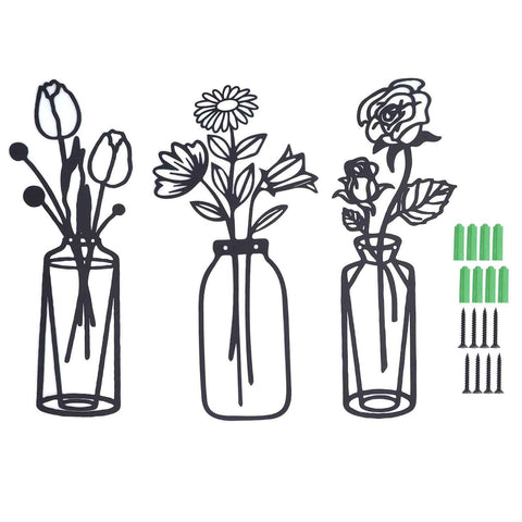 3Pcs Metal Vase Flowers Wall Art Elegant Prevent Rust Easy to Install Iron Flower Wall Art for Indoor Decoration In Australia - Darrahopens