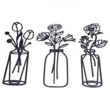 3Pcs Metal Vase Flowers Wall Art Elegant Prevent Rust Easy to Install Iron Flower Wall Art for Indoor Decoration