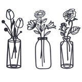 3Pcs Metal Vase Flowers Wall Art Elegant Prevent Rust Easy to Install Iron Flower Wall Art for Indoor Decoration