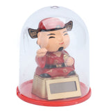Lucky Ornaments Solar Powered Cute God of Wealth Decoration with Waving Arm for Home Office Car