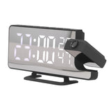 Projection Alarm Clock Mirror Screen USB Charging Snooze 180° Digital Projection Clock with Radio Temp Humidity