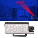 Projection Alarm Clock Mirror Screen USB Charging Snooze 180° Digital Projection Clock with Radio Temp Humidity
