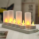 LED Candles Light Rechargeable Lifelike Decorative Electronic Candles for Party Wedding Living Room 12 Mounts with Cups, Yellow Light Flashing