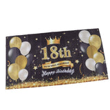 Happy 18th Birthday Backdrop Black Gold 180x99cm Reusable Happy Birthday Decorations with 4 Grommets In Australia - Darrahopens