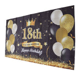 Happy 18th Birthday Backdrop Black Gold 180x99cm Reusable Happy Birthday Decorations with 4 Grommets In Australia - Darrahopens