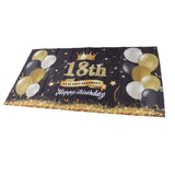 Happy 18th Birthday Backdrop Black Gold 180x99cm Reusable Happy Birthday Decorations with 4 Grommets