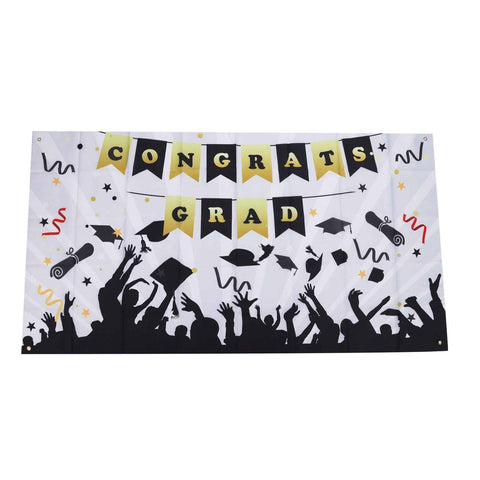 Graduation Banner Approx 71x38in Durable Polyester Fabric Fadeless Color 4 Eyelets Congrats Grad Banner for Graduation 005