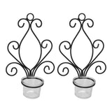 2 Set Candle Holder Wall Sconce European Style Swirl Iron Art Pattern Wall Mounted Candle Holder with Tray for Bedroom