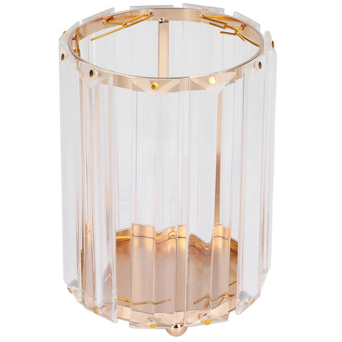 Cosmetic Brush Holder Transparent Glass Round Decorative Desktop Pen Storage Organizer BoxGold