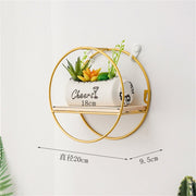 Wooden Iron Wall Shelf Living Room Kitchen Bathroom Elegant Exquisite Wall Mounted Storage Shelf Round Golden