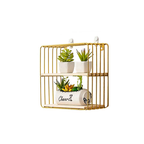 Wooden Iron Wall Shelf Living Room Kitchen Bathroom Elegant Exquisite Wall Mounted Storage Shelf Square Double Layer Golden In Australia - Darrahopens