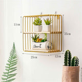 Wooden Iron Wall Shelf Living Room Kitchen Bathroom Elegant Exquisite Wall Mounted Storage Shelf Square Double Layer Golden In Australia - Darrahopens