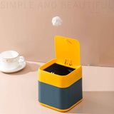 Desktop Trash Can Cute Drop Resistant Portable Tiny Desktop Garbage Bin with Detachable Lid for Car and Home Flip [Yellow Navy] In Australia - Darrahopens