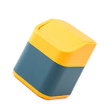 Desktop Trash Can Cute Drop Resistant Portable Tiny Desktop Garbage Bin with Detachable Lid for Car and Home Flip [Yellow Navy]