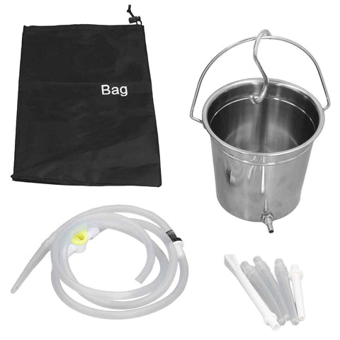 2L Enema Bucket Kit with Silicone Tubing Nozzle Tips Storage Bag Stainless Steel Coffee Milk Barrel