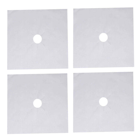 4Pcs Stove Burner Cover PTFE Coating Non Stick Gas Range Stove Top Protector Pad for Kitchen Cooking Silver 27x27cm 0.1mm In Australia - Darrahopens