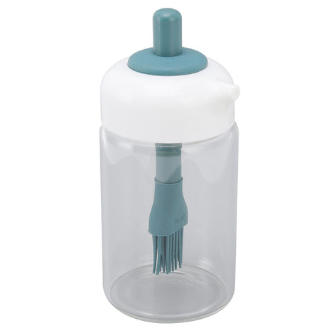 Press Control 2 in 1 Oil Bottle Dispenser Kitchen Glass Oil Bottle with Silicone Brush 230ml Dark Green