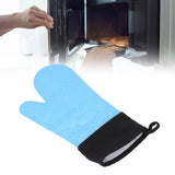 Silicone Oven Mitts Non Slip Kitchen Baking Gloves High Temperature Resistant 2 Fingers Long Blue
