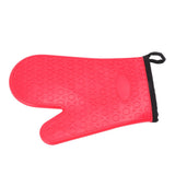 Silicone Oven Mitt High Temperature Resistant Waterproof Slip Proof Kitchen Baking Glove with Cotton Liner Red
