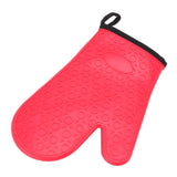 Silicone Oven Mitt High Temperature Resistant Waterproof Slip Proof Kitchen Baking Glove with Cotton Liner Red