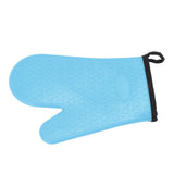 Silicone Oven Mitt High Temperature Resistant Waterproof Slip Proof Kitchen Baking Glove with Cotton Liner Blue