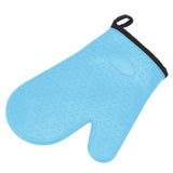 Silicone Oven Mitt High Temperature Resistant Waterproof Slip Proof Kitchen Baking Glove with Cotton Liner Blue
