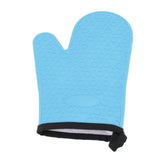 Silicone Oven Mitt High Temperature Resistant Waterproof Slip Proof Kitchen Baking Glove with Cotton Liner Blue