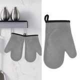 Silicone Oven Mitt High Temperature Resistant Waterproof Slip Proof Kitchen Baking Glove with Cotton Liner Gray
