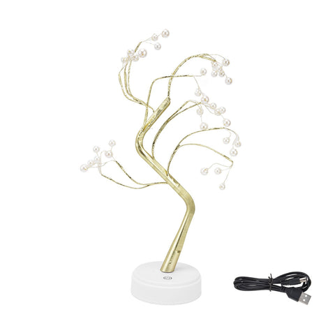 Tabletop Bonsai Tree Lamp Adjustable Safe Use Stable Night Light with Copper Wire USB Cable for Home Christmas Office36L Pearl Warm Light